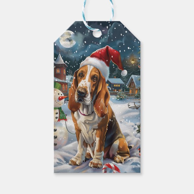 Etiqueta Para Presente Basset Hound Dog Winter Wonderland Natal Joy (Frente)