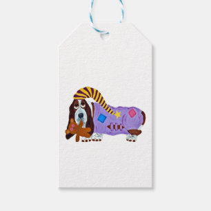 Etiqueta Para Presente Basset Hound em pijamas com ursinho de pelúcia