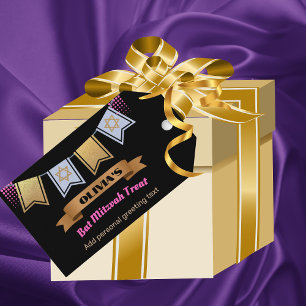 Etiqueta Para Presente Bat Mitzvah Gift Tag Pink Dourado Personalizado
