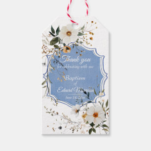 Etiqueta Para Presente Batismo Azul-Derramante Floral Elegante