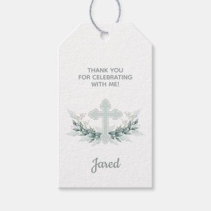 Etiqueta Para Presente Batismo, Christening Blue Cross Favor Gift Tag