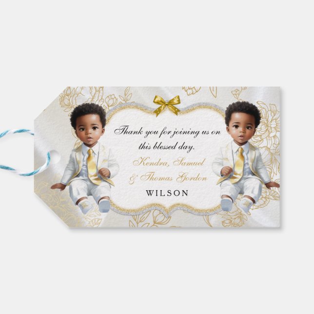 Etiqueta Para Presente Batismo Comunhão de Gêmeos Bebês Meninos (Verso Horizontal)