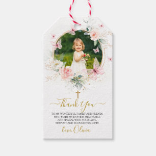 Etiqueta Para Presente Batismo da Borboleta Floral Rosa