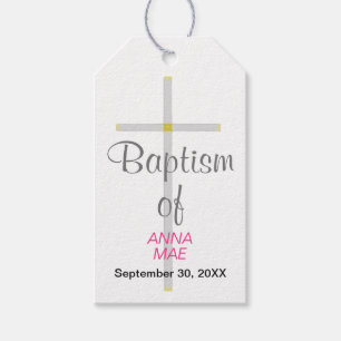 Etiqueta Para Presente Batismo do nome Silver Cross Pink Name