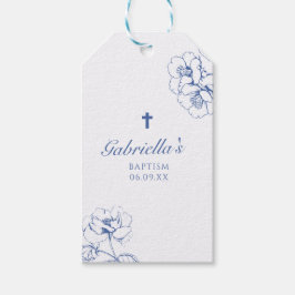 Etiqueta Para Presente Batismo Floral Botânico Azul