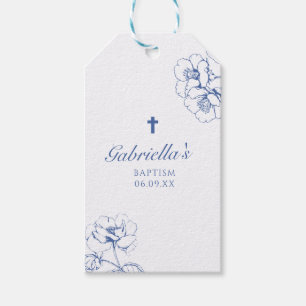 Etiqueta Para Presente Batismo Floral Botânico Azul