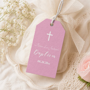 Etiqueta Para Presente Batismo Moderno Christening White Cross Dusty Pink