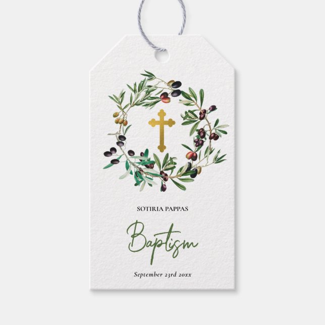 Etiqueta Para Presente Batismo Ortodoxo Grego Olivas Verde (Frente)