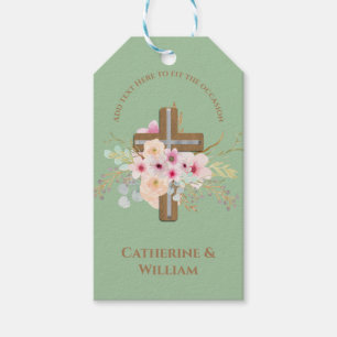 Etiqueta Para Presente Batismo Personalizado e Cruz Floral de Natal