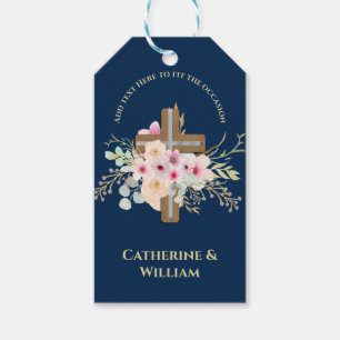 Etiqueta Para Presente Batismo Personalizado e Cruz Floral de Natal