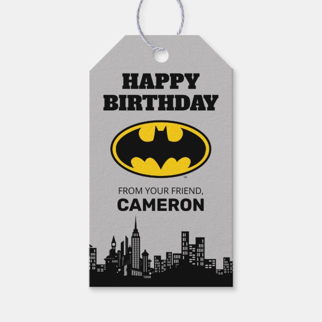 Etiqueta Para Presente Batman - Cidade de Gotham Feliz Aniversário De (Frente)