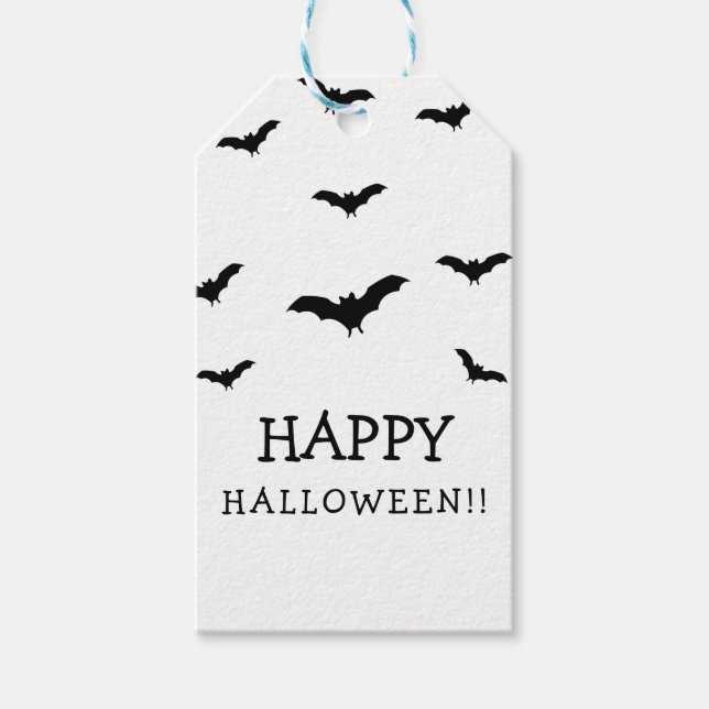 Etiqueta Para Presente Bats Pretos e Brancos Festa de Halloween (Frente)