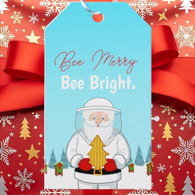 Etiqueta Para Presente Be Merry. Be Bright. Christmas Beekeeper Santa (Criador carregado)
