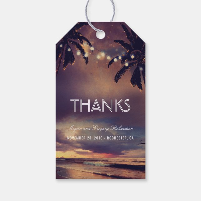Etiqueta Para Presente Beach Sunset String Lights Palms Weds (Frente)