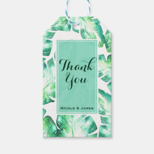 Etiqueta Para Presente Beachy White e Green Tropical Leaves Casadas Favor