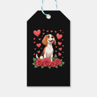 Etiqueta Para Presente Beagle Fofo com Corações de Rosas Vermelhas Florai