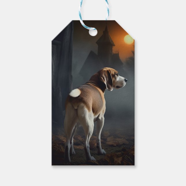Etiqueta Para Presente Beagle Halloween Assustador (Frente)