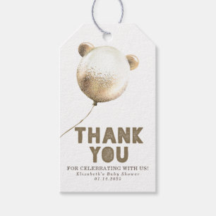 Etiqueta Para Presente Bear Balloon Dourado e Brown Obrigado