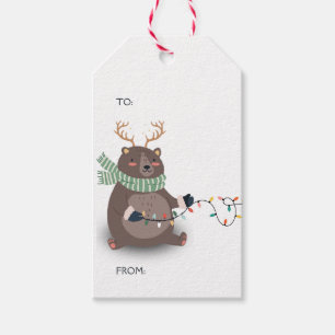 Etiqueta Para Presente Bear De Natal Cozy Scarf Com Marcações De Presente