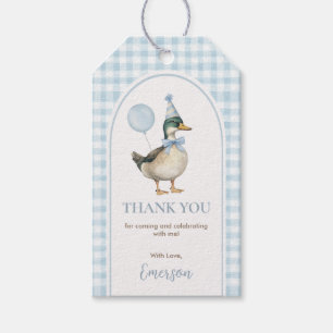 Etiqueta Para Presente Bebê Azul Xadrez Um Pato Sortudo Balão Aniversário