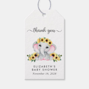 Etiqueta Para Presente Bebê Chá Girassóis Elefante Obrigado