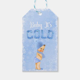 Etiqueta Para Presente Bebê É Frio Floco de Neve Azul Menino Chuveiro