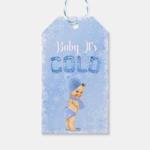 Etiqueta Para Presente Bebê É Frio Floco de Neve Azul Menino Chuveiro