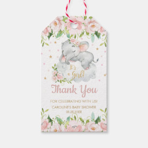 Etiqueta Para Presente Bebê-Elefante Floral Rosa Obrigado