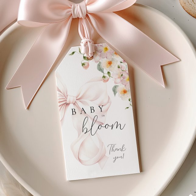 Etiqueta Para Presente Bebê em Flor com Laço Rosa (Criador carregado)