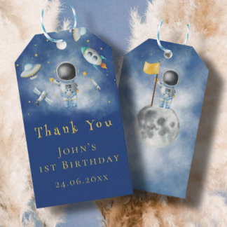 Etiqueta Para Presente Bebê espacial Astronauta Boy fogueira estrelas azu
