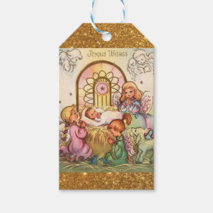 Etiqueta Para Presente Bebê Jesus do Natal em anjos do comedoiro