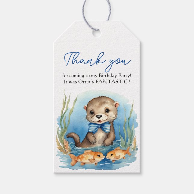 Etiqueta Para Presente Bebê Otter Boy Aniversário Obrigado (Frente)