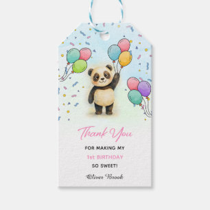 Etiqueta Para Presente Bebê Panda Adorável Aniversário de 1 Ano Obrigado 