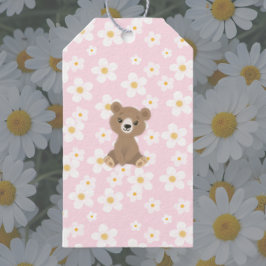 Etiqueta Para Presente Bebê Rosa Urso Floral Daisy