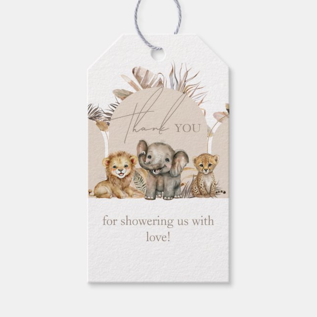 Etiqueta Para Presente Bebê Safari Animais Boho Chá de fraldas (Frente)