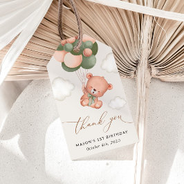 Etiqueta Para Presente Bebê Urso, Balões Verdes, Primeiro Aniversário