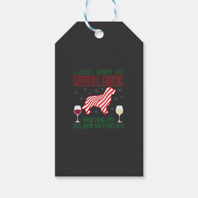 Etiqueta Para Presente Beber Vinho Abraçar Retriever Dourado Natal (Frente)