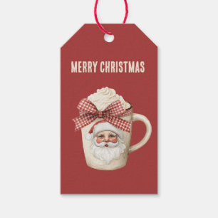 Etiqueta Para Presente Bebida Rosto de Papai Noel Vermelho com Laço Verme