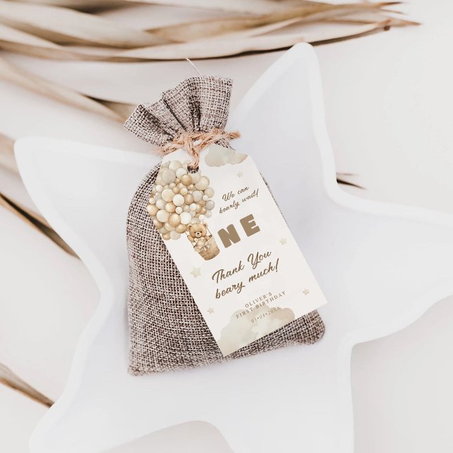 Etiqueta Para Presente Beige Balloons Baby Ursinho primeiro aniversario O (')