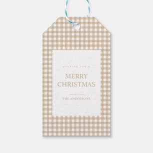 Etiqueta Para Presente Beige Gingham Natal