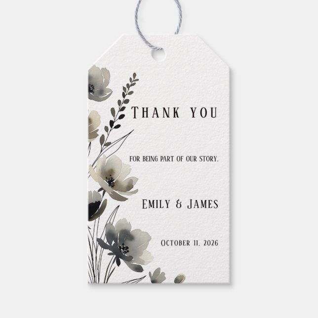 Etiqueta Para Presente Beige Neutral Floral Wedding (Frente)