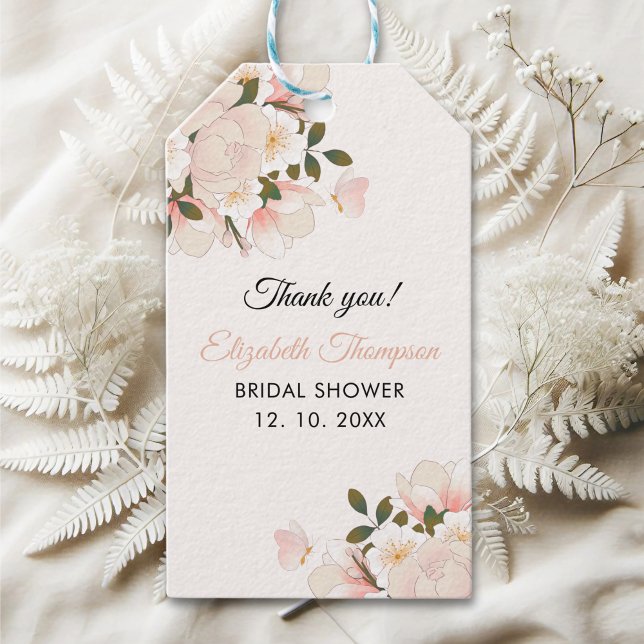 Etiqueta Para Presente Beige Pink Floral Pattern Bridal Shower (Criador carregado)