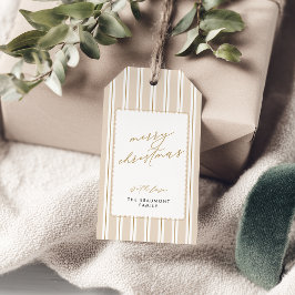 Etiqueta Para Presente Beige Striped and Scalloped Christmas Gift Tags