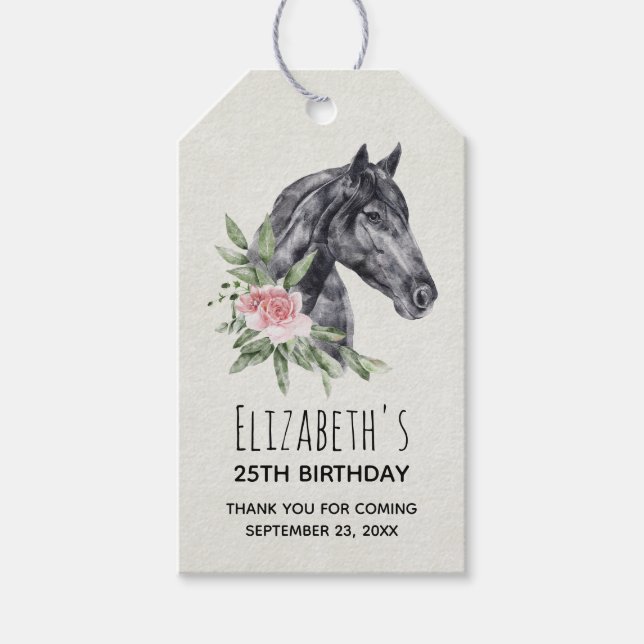 Etiqueta Para Presente Bela Cabeça de Cavalo Retrato Aquarela Aniversário (Frente)