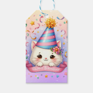 Etiqueta Para Presente Bela Cartoon Kawaii Kitty Feliz Aniversário
