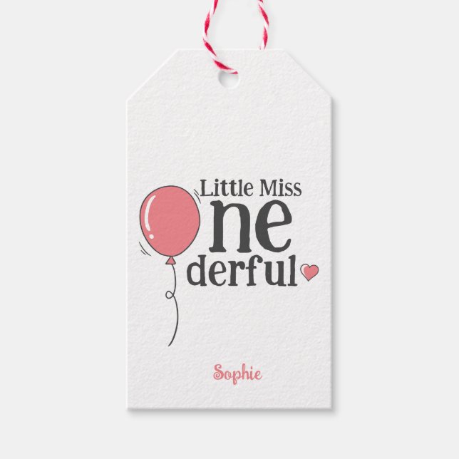Etiqueta Para Presente Bela Senhorita Onelinda Pink Balloon Personalizada (Frente)