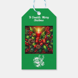 Etiqueta Para Presente Bela Vela de Natal e Urso Polar