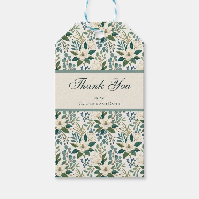 Etiqueta Para Presente Belas Flores Brancas Modernas e Bagas (Frente)