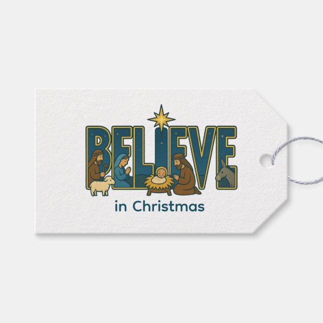 Etiqueta Para Presente Believe nativity  (Frente (horizontal))
