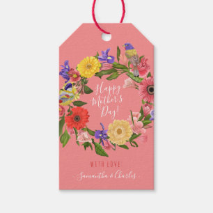 Etiqueta Para Presente Belo Dia de as mães Floral Wreath Feliz
